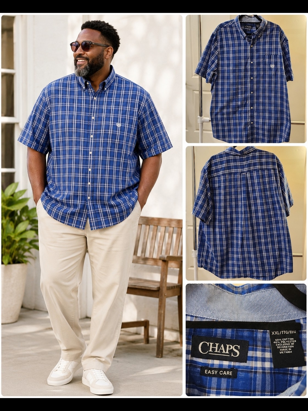 Chaps Men’s Blue Plaid Short-Sleeve Button-Down Shirt